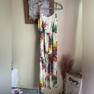 Tropical Floral Print Romper Maxi Dress
